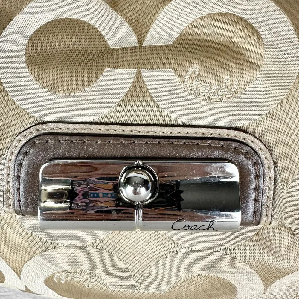 Coach Kristen Signature Op Art Hobo Purse Sateen Zip Top